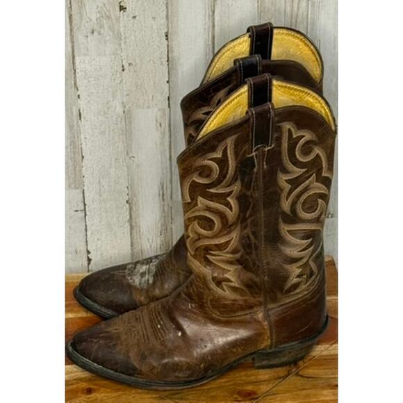 Justin Men\'s Western Cowboy Boots Brown Leather Size‎ 10.5 D